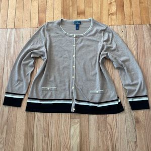 Karen Scott Cardigan Sweater Womens 3x Brown Button Down Gold Buttons Preppy